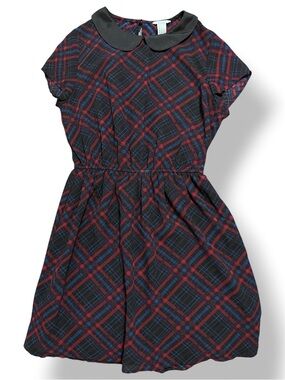 Forever 21 Red & Navy Plaid Fit-and-Flare Dress with Peter Pan Collar